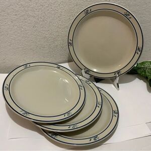 SCANDIA Blue DINNER PLATES Set Stoneware Floral Flowers Dishes 4 Brickoven G3